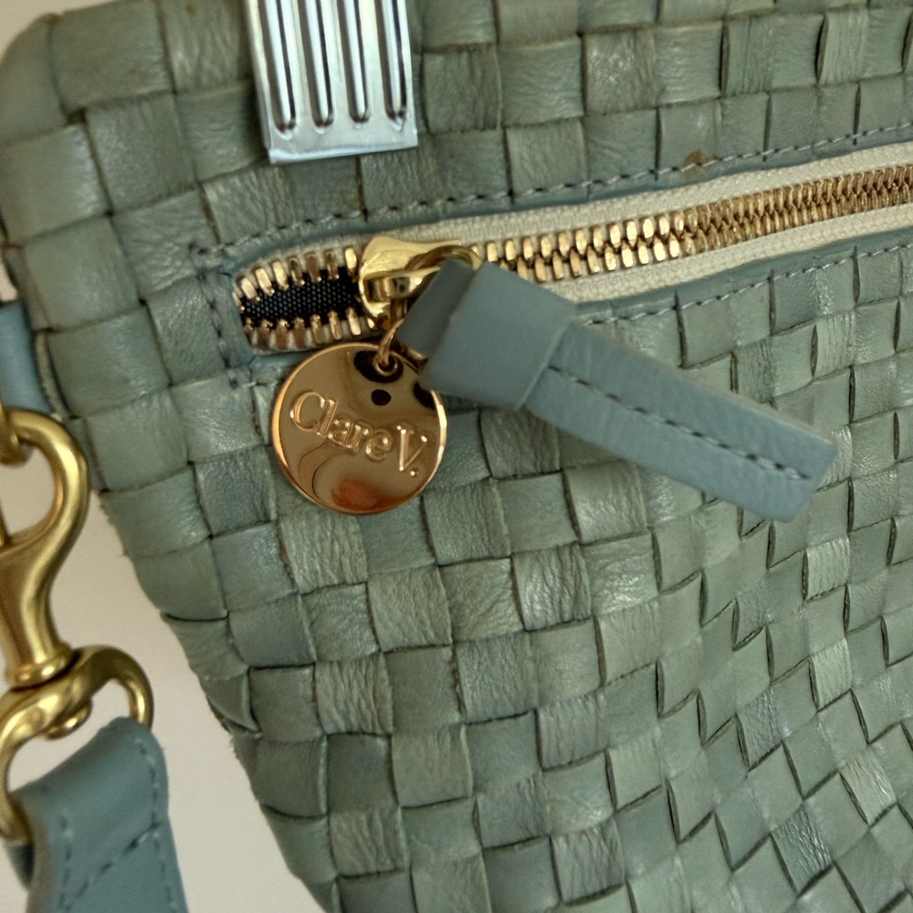 Clare V Woven Leather Grande Fanny Crossbody in Light Blue with Gold Hardware - Picture 2 of 4